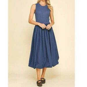 PINCH Deep Slate Blue Bubble Hem Midi Dress Size S